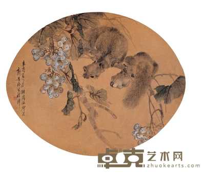 程璋 1921年作 松鼠戏夏图 扇片 
